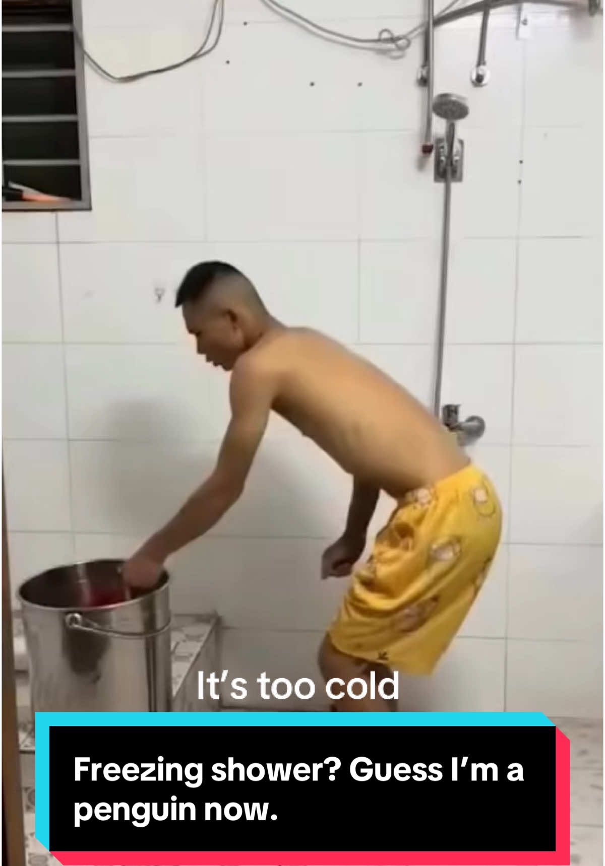 Freezing shower? Guess I’m a penguin now. FrozenInShower #coldwaterchallenge  #wintervibes  #IceBath #fyp  #PolarPlunge #explore 