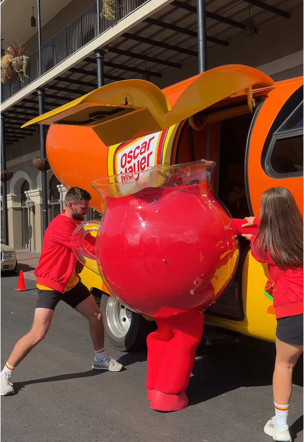 Doing @Instacart deliveries with @koolaid man: “OH YEAHHH” Getting him to fit into the Wienermobile: “OH NOOOO”