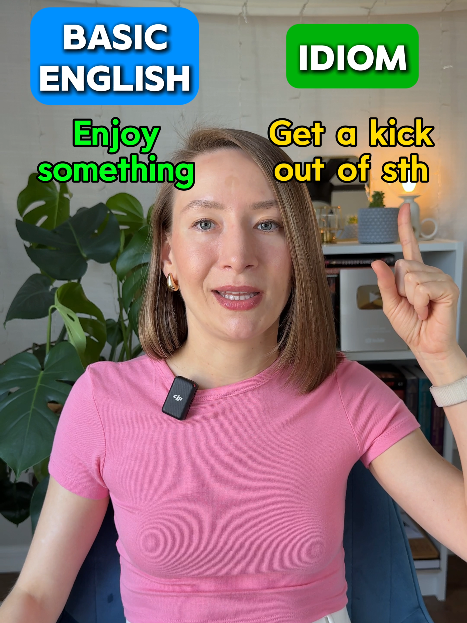 Basic English vs. idioms | American English 🇺🇸 Enjoy something → Get a kick out of something Relax → Put your feet up Not feeling well → Out of sorts I insisted on my own → I put my foot down Let’s see how it goes → Let's play it by ear Don’t give up → Hang in there #english #learnenglish #vocabulary #speakenglish #englishvocabulary #englishlearning  #idioms