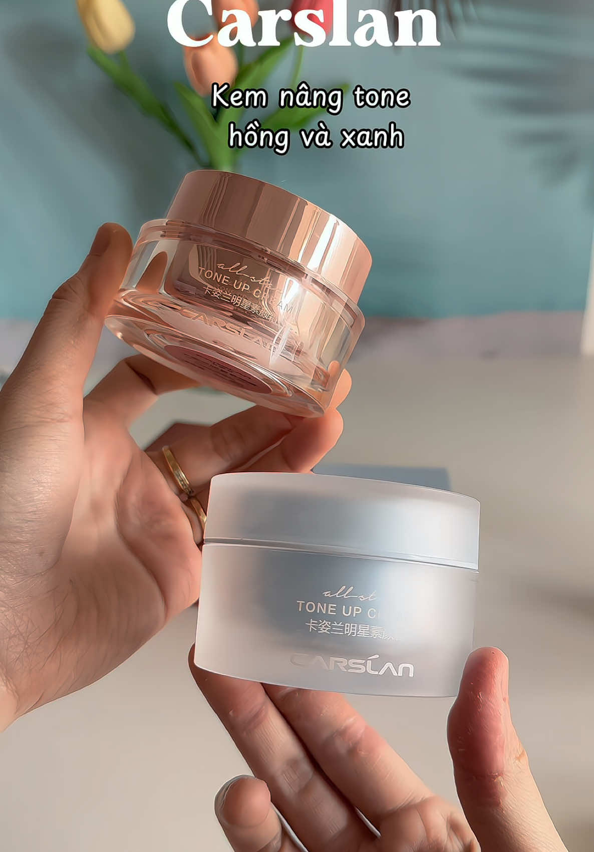 so sánh hai em kem nâng tone Hồng và Xanh của nhà Carslan #xuhuongtiktok #carslan #hongugc 