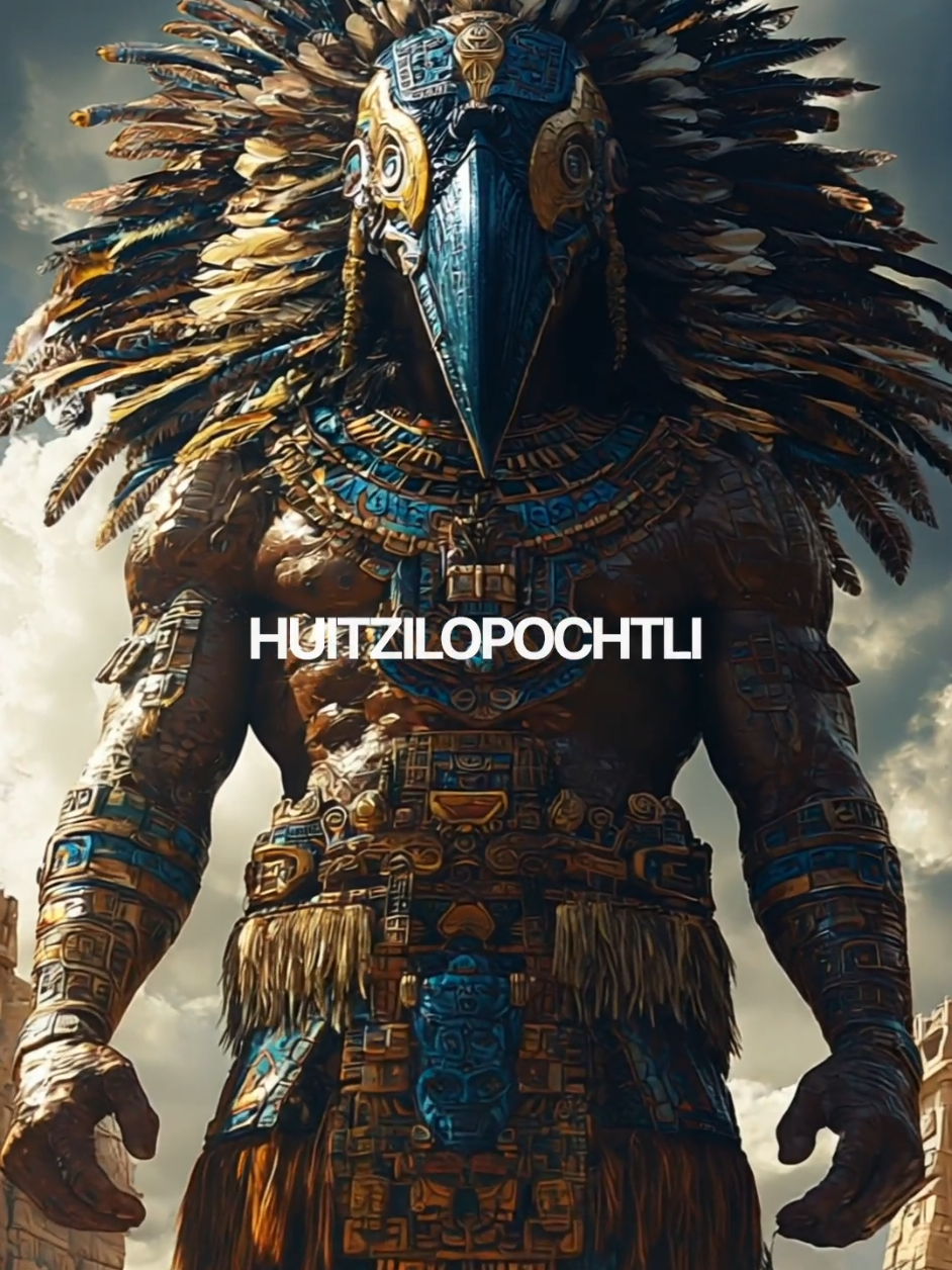 Huitzilopochtli is the Ancient Aztec Empire's god of the sun and war, depicted with a hummingbird-shaped helmet. #aztec #god #huitzilopochtli #ancient #godofwar #mythology #creatorsearchinsights 