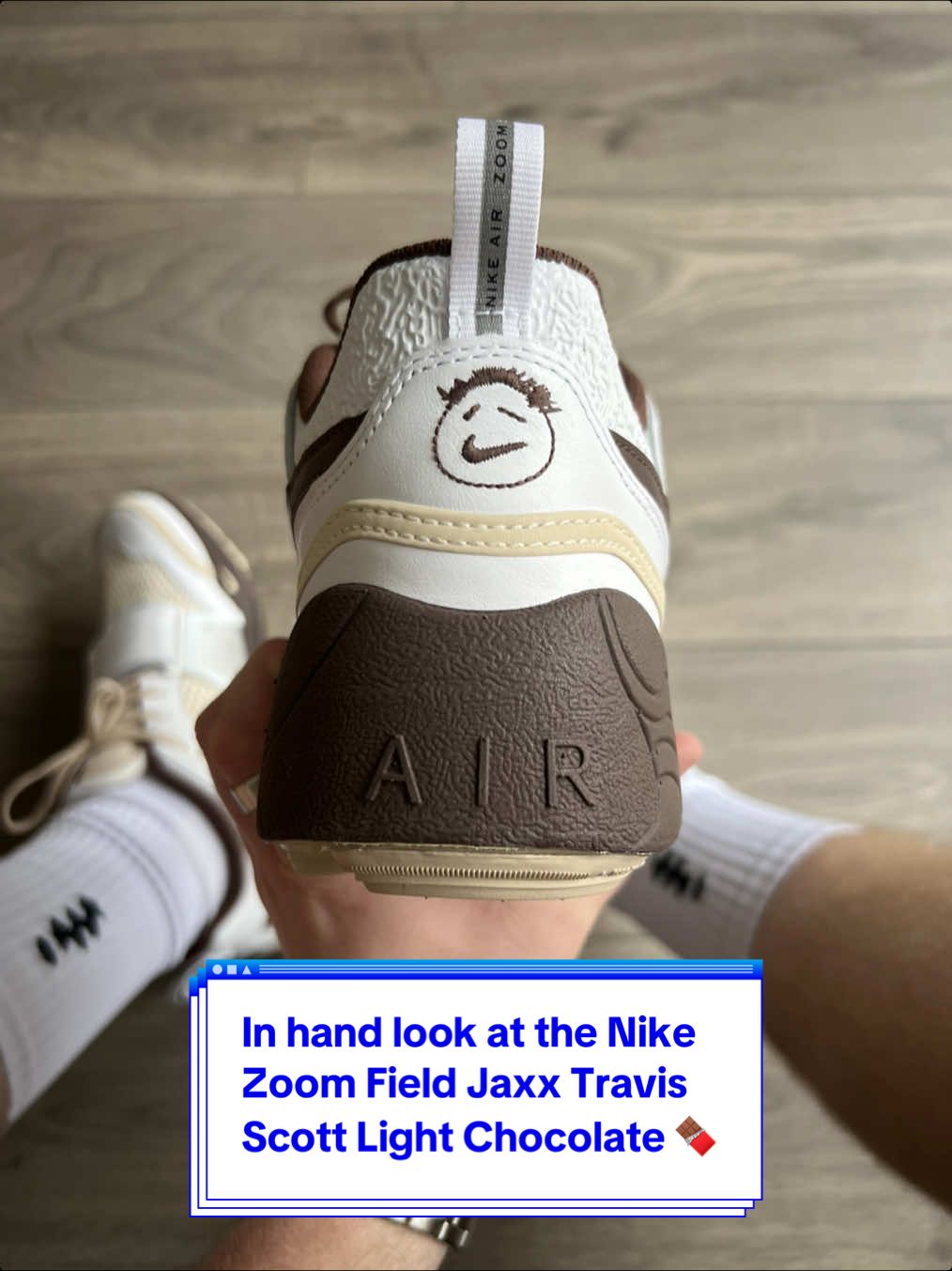 A detailed in hand look at the Nike Zoom Field Jaxx Travis Scott Light Chocolate 🍫  Peep the hidden reverse swoosh if you hadn’t spotted it already 👀✔️  Too happy to have picked these up for retail. Can’t wait to rinse them this summer 🤪 Do these look better in hand?? 🤔  #sneakerhead #travisscott #travisscottnike #niketravisscott #streetwear #sneakers  @Travis Scott 
