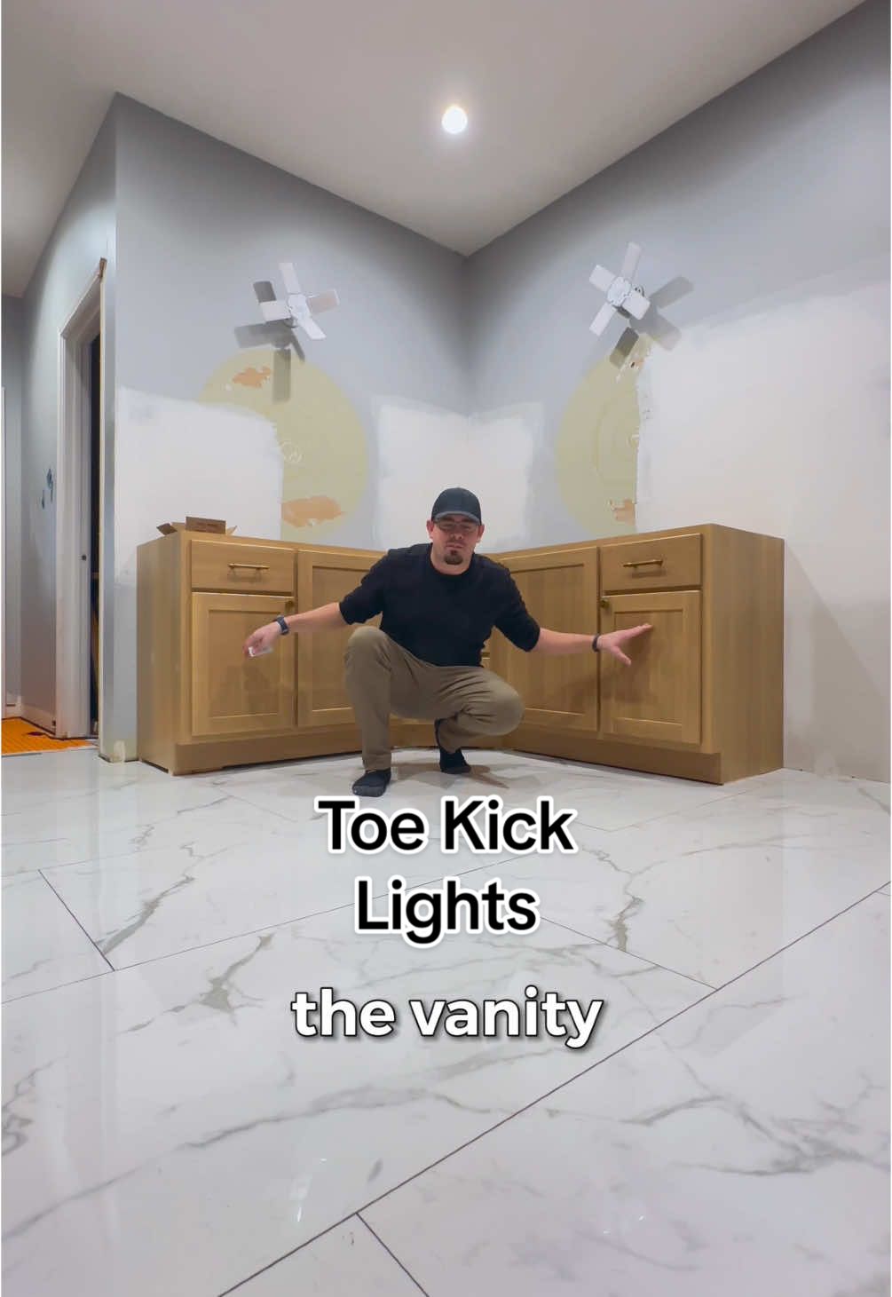 Adding Lights To Our Vanity Toe Kicks To Elevate This Space! #creatorsearchinsights #tips #tutorial #DIY #homeimprovement #realestate 