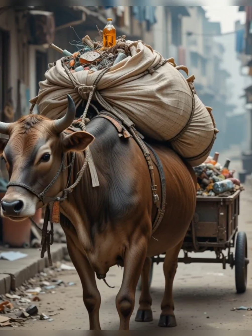 The Hardworking Cow: A Scrap Collector's Journey#ScrapCollector #HardworkingCow #UnusualJobs #AnimalStory #SurrealTales #AIStory #CowLife #StreetJourney #AnimatedStory #MoralStory #UnexpectedWorkers #UniqueConcept #aistory#aihindistory#aihindivideo#cowsadstory