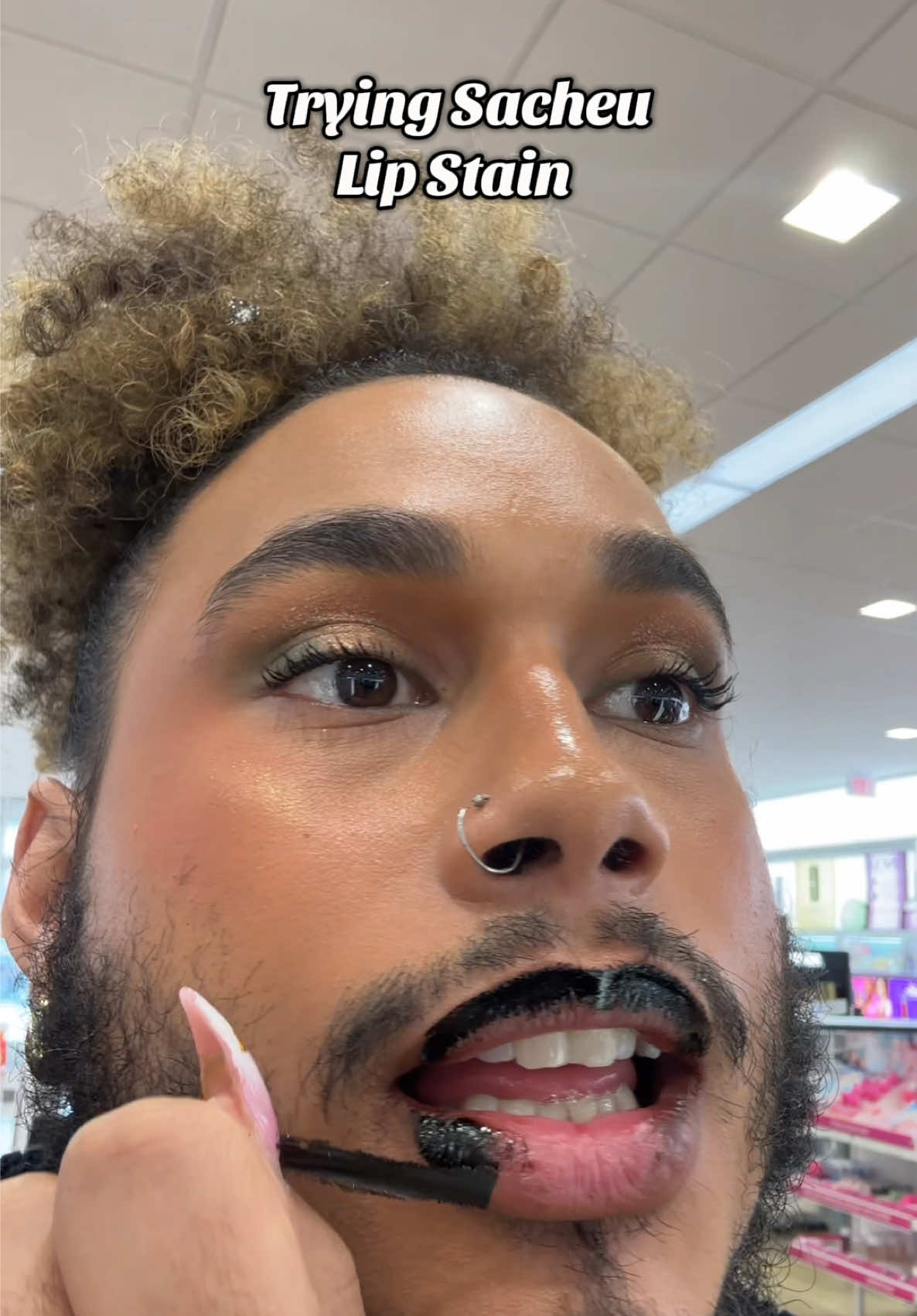 I wasn’t gagging but it’s cutesy!  @SACHEU Beauty US   @Ulta Beauty  #sacheu #lipstain #ulta #grwm #tryon #beauty #makeup #fyp #lips 