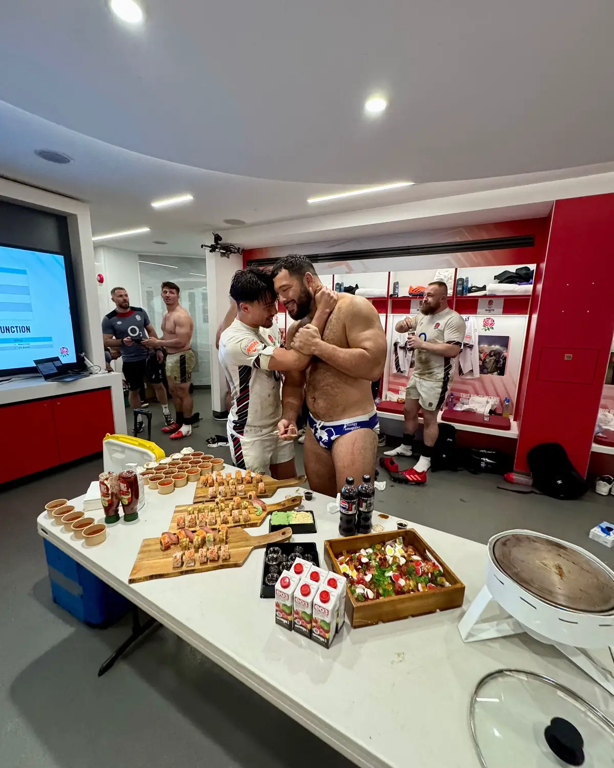 Celebrating in style 🍱🍣 #englandrugby #rugby 