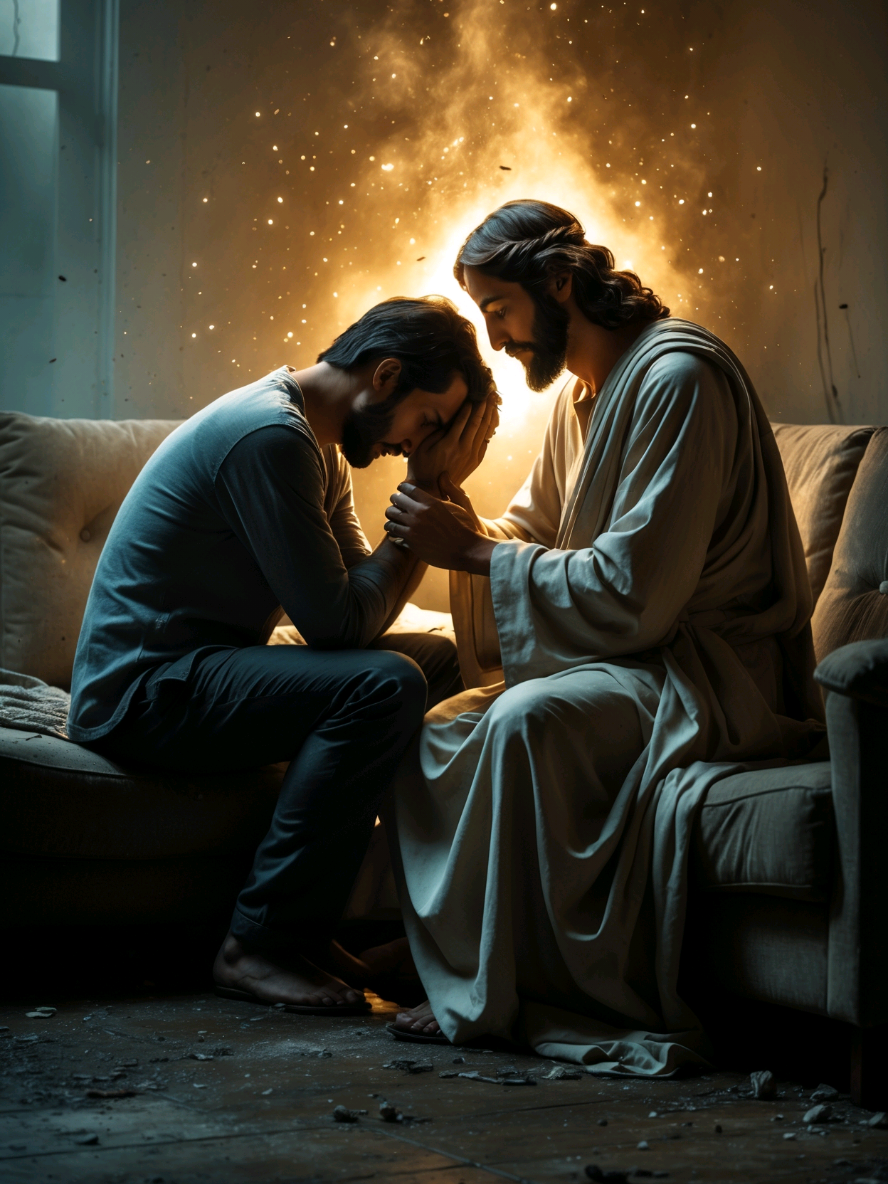 In your darkest moments, He is there to comfort you. Nos seus momentos mais sombrios, Ele está lá para te confortar. #Jesus #Faith #Hope #Love #Forgiveness #Redemption #GodIsWithYou #SpiritualHealing #Peace #Prayer #Grace #Inspiration #Christianity #JesusSaves #wallpapers #wallpaper 