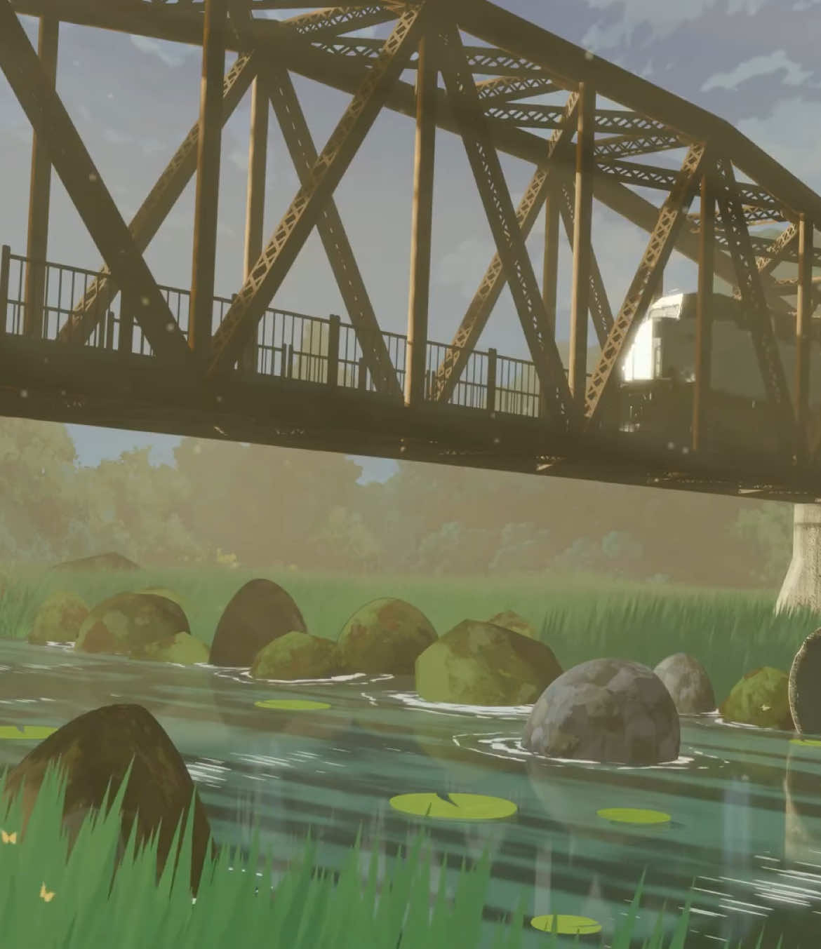 Sunset Over The Bridge #b3d #animeedit #indiegamedev #studioghibli #blender3d #makotoshinkai 