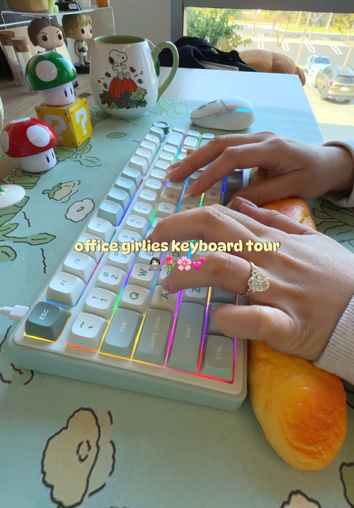Replying to @alltimeagame keyboard tour of the office girlie’s keyboards (part 1.5)! 👩🏻‍💻🌱🌷🌸 #keyboard #keyboardasmr #typing #typingasmr 