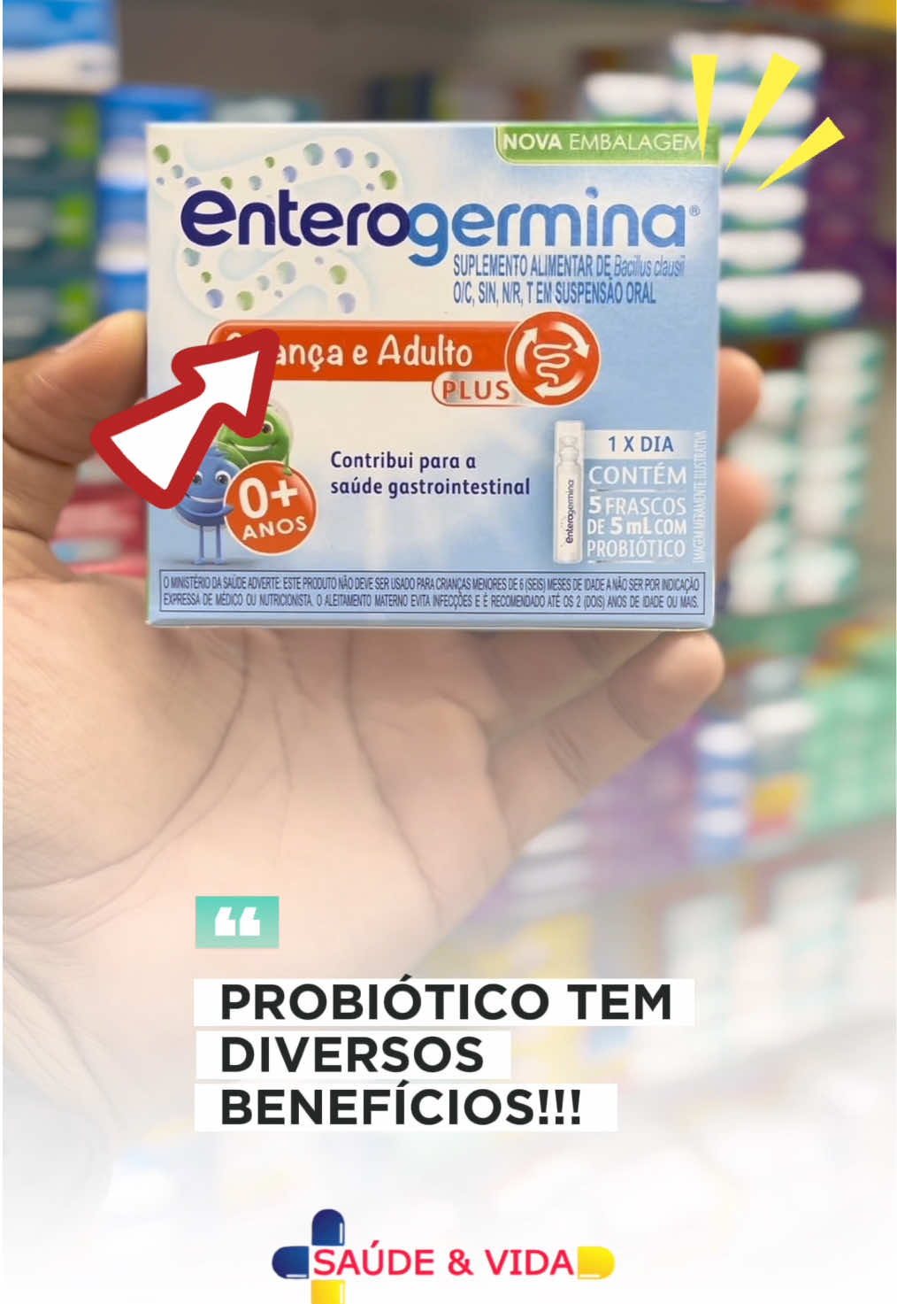 Enterogermina é uma suspensão probiótica aquosa constituída por esporos de bacilos (Bacillus clausii), um microorganismo habitante do intestino sem poder patogênico, que contribui para o equilíbrio da flora intestinal…😱🤩💊 #farmacia #drogaria #remedios #remedio #medicamentos #medicamento #saude #saudemental #cuidado #cuidadodelapiel #enterorgermina #floraintestinal #foru #foruyou #viral_video #viralditiktok #trendingvideo #trendingsong #trendy 
