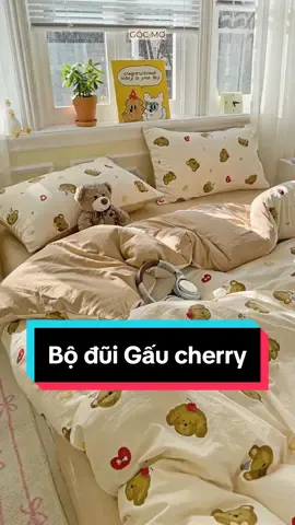 Chăn ga gấu cherry đáng yêu bừng sáng cả căn phòng đầy nắng ❤️❤️ #gocmo #changa #decor #cotton #phongngudep #trangtrinha #trangtriphongngu 