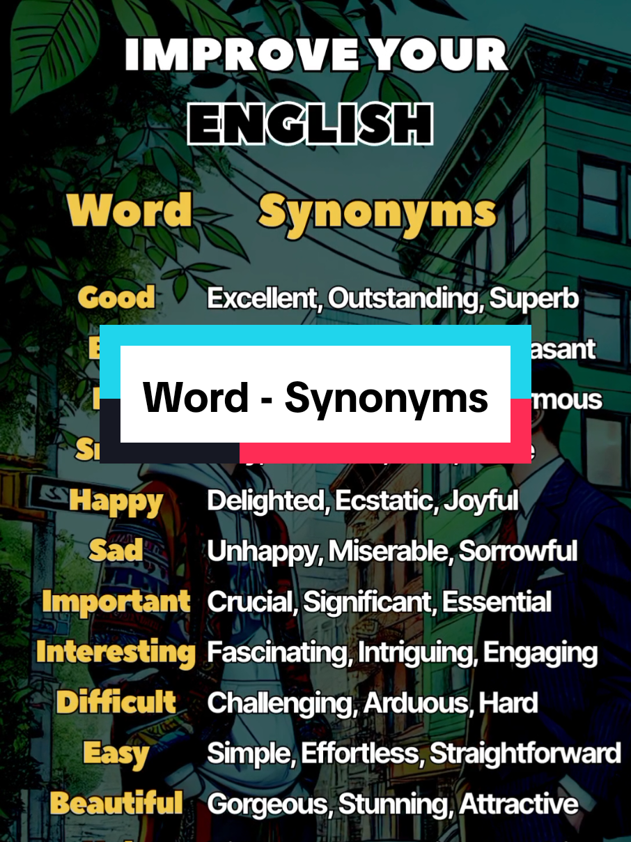 Word - Synonyms.  #vocabulary #synonyms #improveyourenglish #englishtips #learn_english 