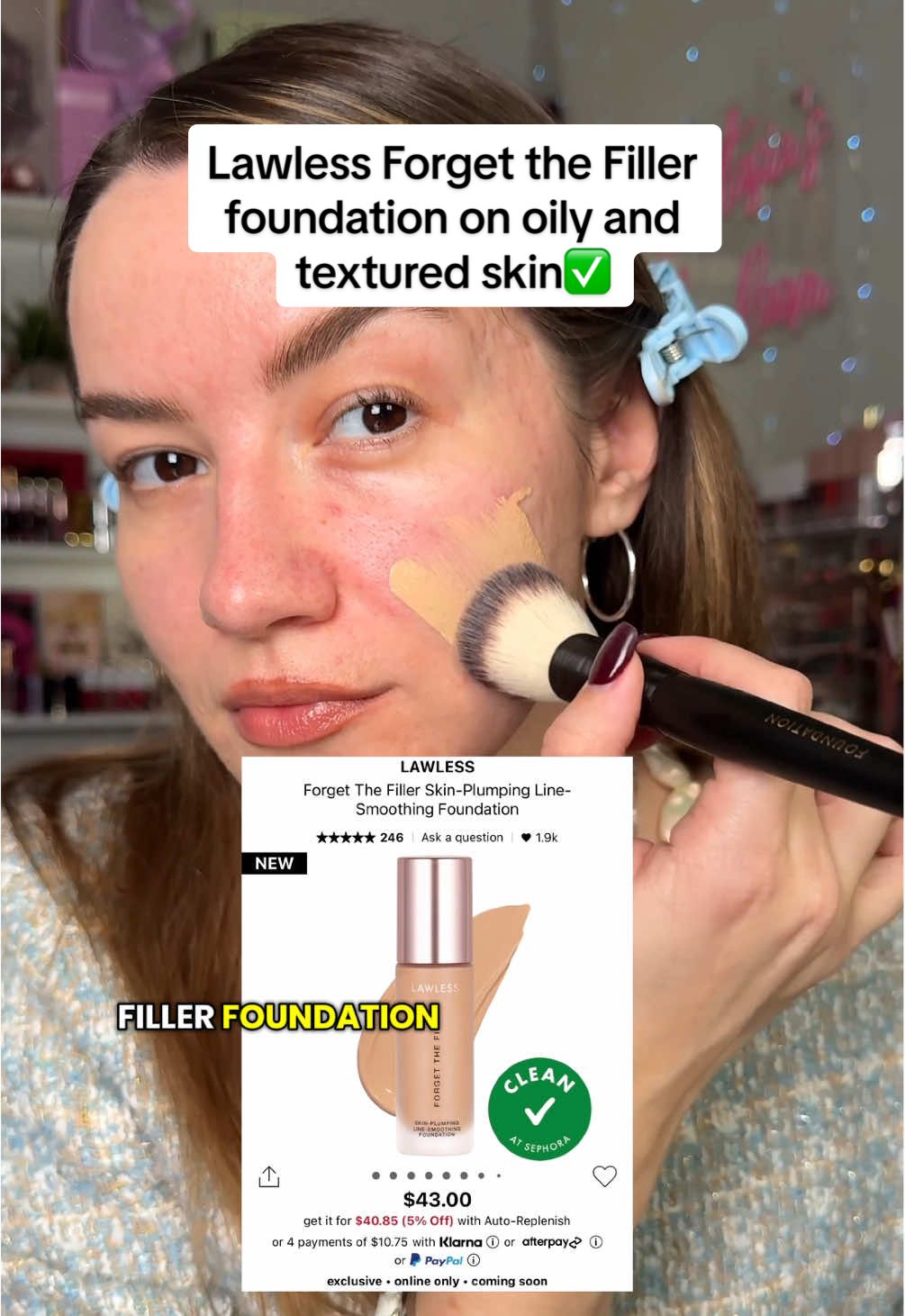 NEW @LAWLESS Beauty Forget the Filler foundation✅ On oily/ textured skin👀 I loved how weightless and beautiful it looked on my skin! What do we think⁉️ #lawlessbeauty #lawlessfoundation #forgetthefillerfoundation #foundation #makeupreview #realskin #realskintexture #skintexture #texturedskin 