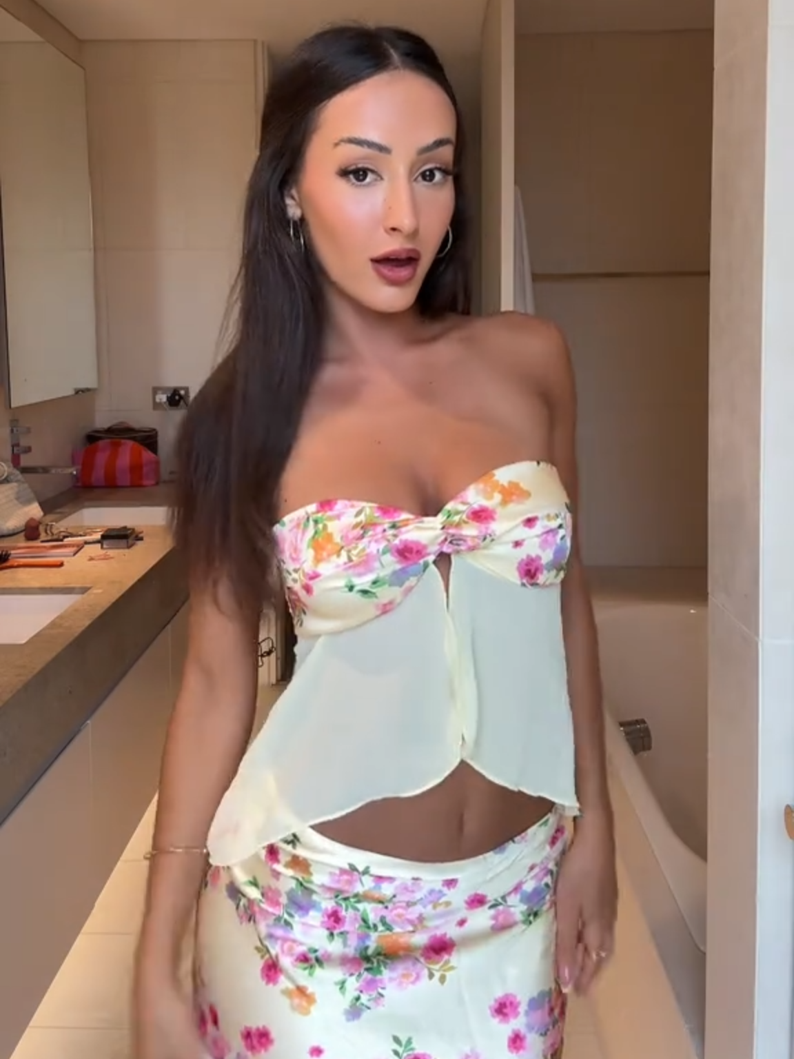 @miadalkos wearing the Jacqulin Yellow Bloom Strapless Top & Saldana Yellow Bloom Maxi Skirt 💐 Now online x