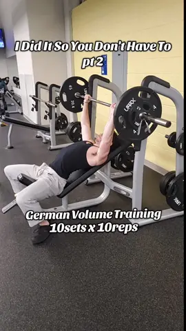 I did it so you don't have to part 2: German volume training 10sets x 10reps. #gym #GymTok #Fitness #bench  #benchpress #personaltrainer #workout #chestday #muscle  #upperchestworkout #10x10  #germanvolumetraining #100reps #fyp #fy #fitnessmotivation #fitnesstips 