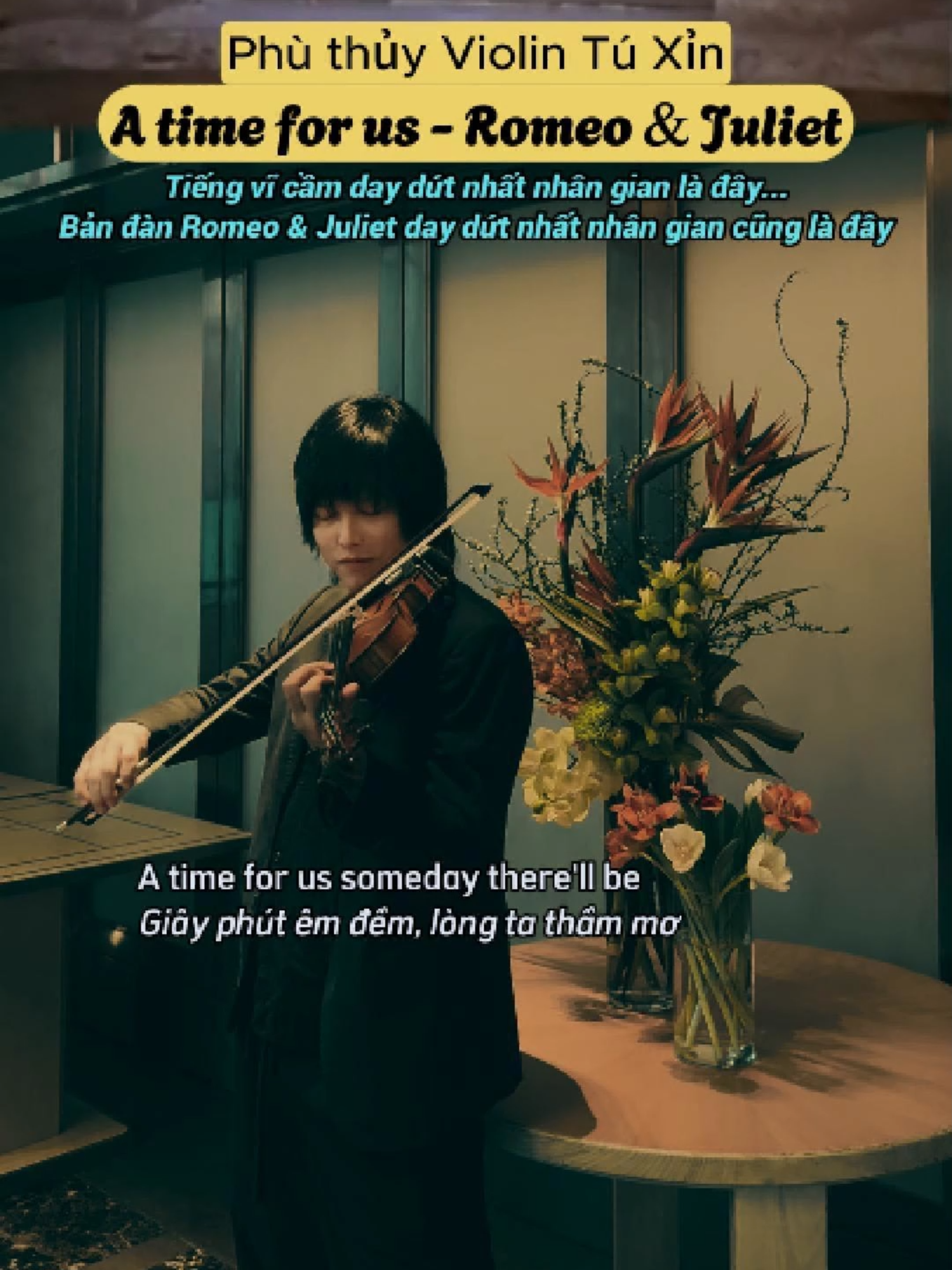 Valentine nghe Tú Xỉn kéo bản này... tim nhói đau... lòng quặn thắt... lồng ngực như ai bóp chặt, đau đến nghẹn thở... Valentine Ngày Lễ Tình Nhân này, Bạn thế nào ạ? Nếu Bạn cô đơn, chẳng có ai tâm sự, thì cứ mở lòng, tự sự cùng tụi mình nhé ạ... Tiếng đàn của Thần đồng - Quái kiệt - Phù thủy - Thiên tài Violin Tú Xỉn và trái tim, tấm lòng của tụi mình luôn bên Bạn... 🎻🌹🎻🌹🎻🌹🎻🌹🎻🌹 A TIME FOR US - KHOẢNG TRỜI CHO ĐÔI TA  ĐẶT LỜI VIỆT: Idol Tú Xỉn (sub hát theo trên clip) LỜI GỐC & LỜI DỊCH:  A time for us someday there'll be Một ngày nào đó, ta và nàng sẽ có một khoảng thời gian cho đôi ta   When chains are torn by courage born of a love that's free Khi sự dũng cảm của tình yêu tự do phá đi những xiềng xích   A time when dreams so long denied can flourish Khi những ước mơ bao lâu nay bị ngăn cấm lại được chắp cánh    As we unveil the love we now must hide Khi đôi ta công khai tình yêu mà giờ đây vẫn phải che giấu   A time for us at last to see Cuối cùng để thấy, khoảng thời gian cho đôi ta   A life worthwhile for you and me Cuộc đời này của nàng và ta quý giá đến nhường nào    And with our love through tears and thorns Tình yêu của đôi ta qua bao nước mắt và gian khó   We will endure as we pass surely through every storm Đôi ta sẽ chịu đựng vì chắc chắn đôi ta phải vượt qua mọi bão giông   A time for us someday there'll be Một ngày nào đó, ta và nàng sẽ có một khoảng thời gian cho đôi ta   A new world, a world of shining hope for you and me... Một thế giới mới, một thế giới sáng ngời tràn ngập hy vọng cho nàng và ta...    #tuxin #anhtuviolin #tuxinviolin #romeo #juliet #romeoandjuliet #romeoandjuliet1968 #romeuejulieta #ost #music #violin #violinist #violincover #ValentinesDay #valentine #fyp #xuhuong #xuhuongtiktok #xuhuong2025 #xuhuongtiktok2025 #lovetheme #oliviahussey #romanticmusic #romanticsong #romanticsongs #romanticmelody #valentinemusic #balladsong #balladmusic #ngayletinhnhan #ngayletinhyeu 