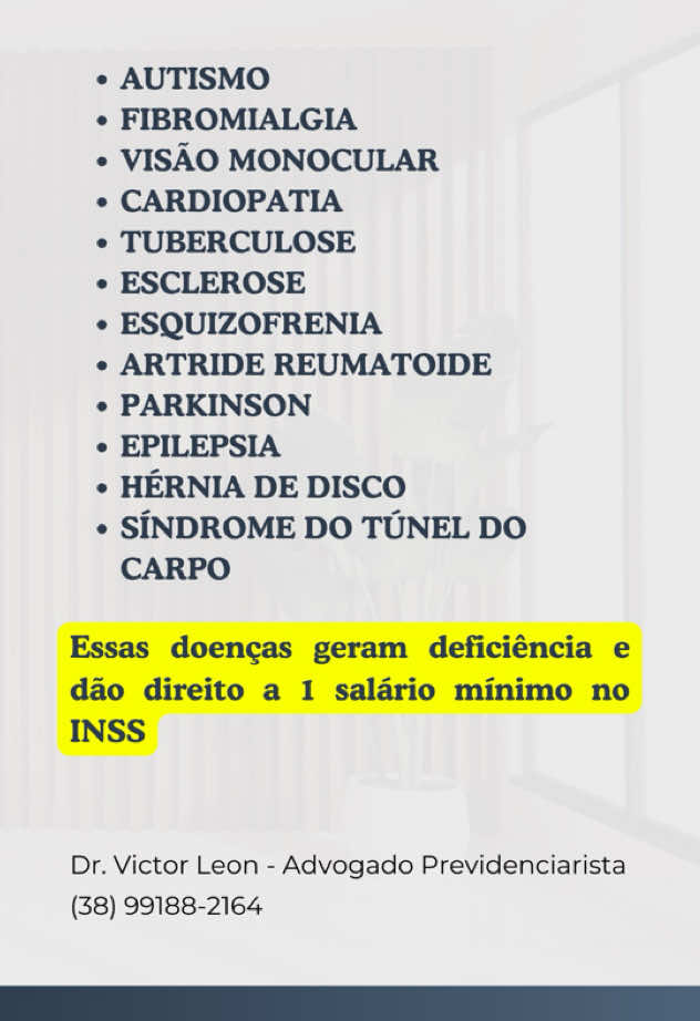 O BPC/LOAS é um benefício devido a quem tem alguma deficiência e, além disso, tem baixa renda.  Essas deficiências/doenças, precisam ser caracterizadas como “impedimentos de longo prazo”, ou seja, você precisa estar doente há mais de 2 anos seguidos.  Mas lembre-se, você não precisa estar INCAPACITADO para o trabalho. O requisito aqui é a deficiência e não sua incapacidade.  Você também precisa comprovar renda per capta de 1/4 do salário mínimo vigente. Isso significa que, ao dividir a renda total da família, pelo número de familiares, o total não pode ultrapassar 379,50.                     Em todos os casos, procure um advogado especialista, para avaliar seu caso e te dar a melhor solução. #direito #inss #bpc #bpcloas 