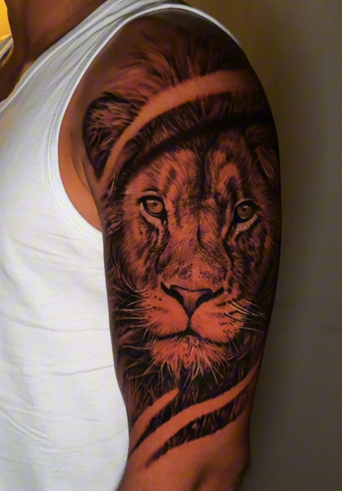 Tattoo on dark skin, the beginning of a full arm project. ASMR process. #lion #asmr #fyy 