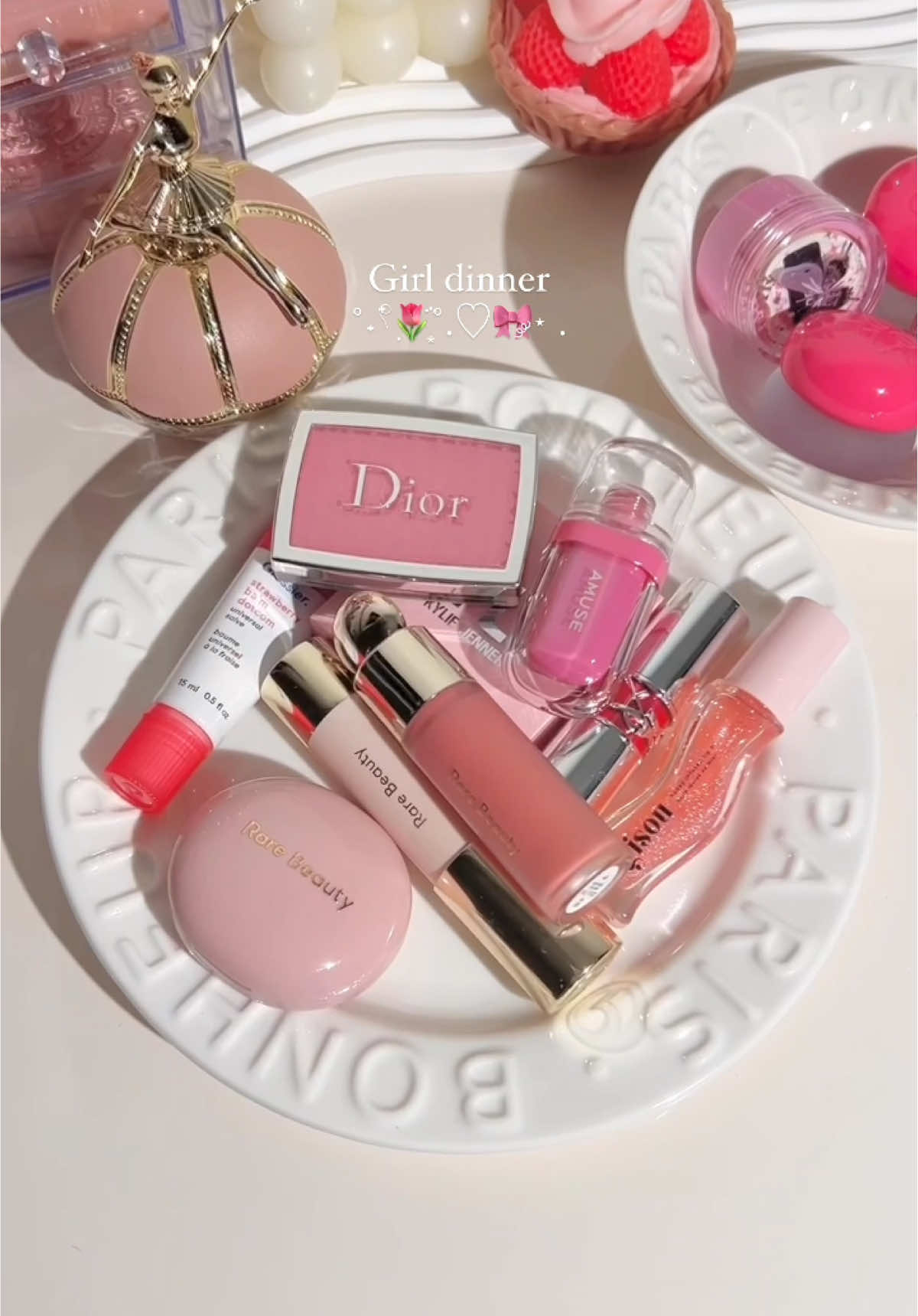 Girl dinner: a full plate of makeup. 💗🫶🏼🎀✨ 🌸This cute crockery set available at @jelliko.studio  #plates #makeup #jelliko #GirlDinner #MakeupOverMeals #explore #fyp #fypシ #kbeauty #explorepage #fypage #aesthetic #ａｅｓｔｈｅｔｉｃ #trending