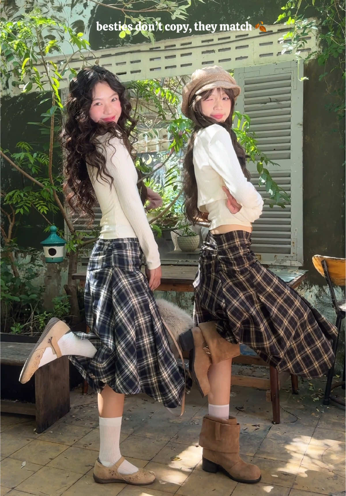 besties don’t copy, they match 🍂  #areum #OOTD #outfitideas 