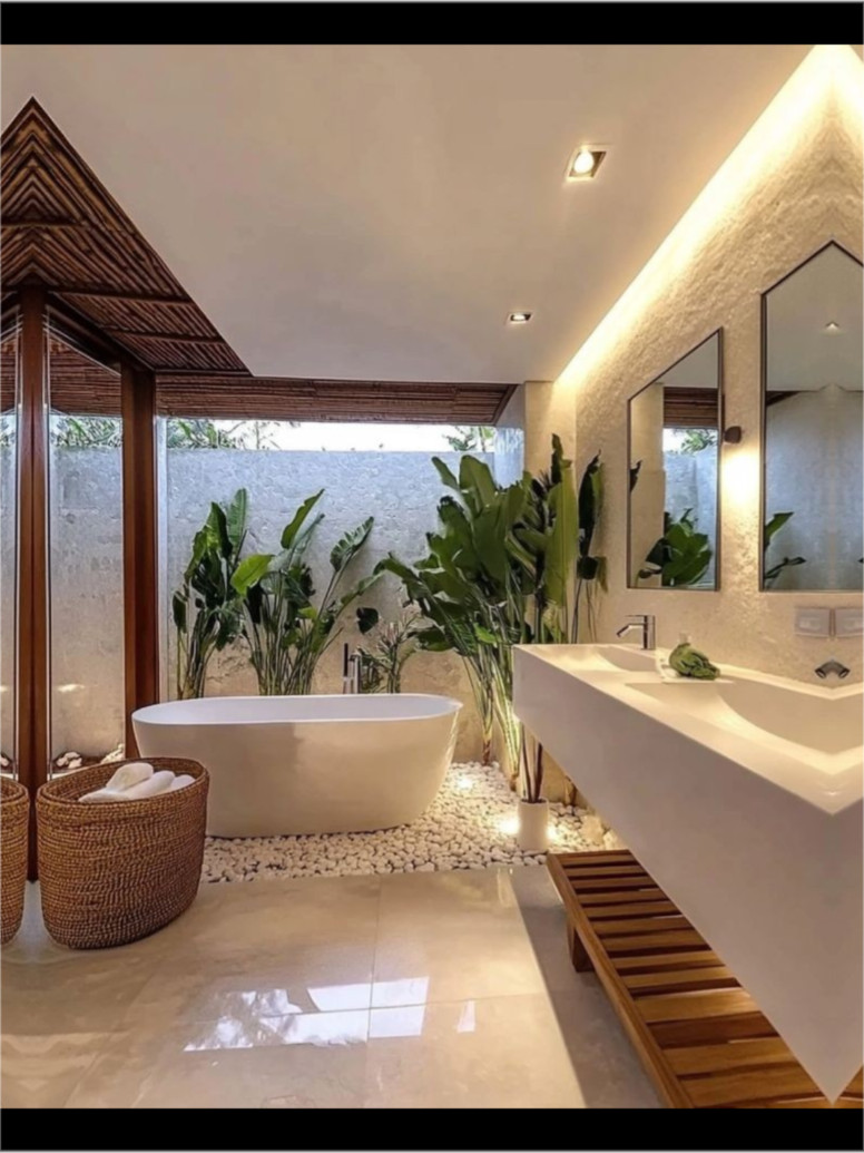 Dreamy Bali Bathroom 🪴🌾 #plantsoftiktok #fyp #aestheticvideos #decor #homeimprovement #hotel #villa #bali #balivilla #wooddecor #indoorplants #bathroom 