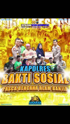 KAPOLRES BAKTI SOSIAL BERSAMA FORPIMDA DI LOKASI BENCANA BANJIR DESA WONOBOYO Kapolres Bondowoso AKBP Harto Agung Cahyono, S.H., S.I.K., M.H., bersama Forpimda Kab. Bondowoso melaksanakan bakti sosial dan peninjauan langsung ke lokasi bencana banjir di Desa Wonoboyo, Kec. Klabang, Kab. Bondowoso. Kegiatan meliputi pengecekan tangkis penahan banjir, rumah warga terdampak, penyerahan bantuan sosial kepada 20 warga terdampak, serta pengecekan Posko Siaga Bencana. Forpimda juga menyaksikan pemaparan capaian kerja Satgas Bencana hingga hari ke-6. Seluruh rangkaian kegiatan berlangsung aman, tertib, dan lancar. #SalamPresisi #PolisiAbdiMasyarakat #BondowosoAmanah