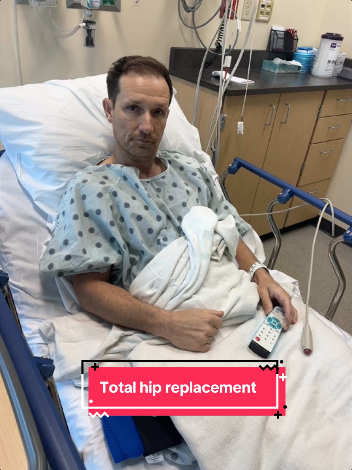 PostOP #hipreplacement. He was feeling a little sassy coming out of #anesthesia. #hipreplacement #fyp #over40 #Soccer #athlete #orthoindy #postop #postoprecovery 