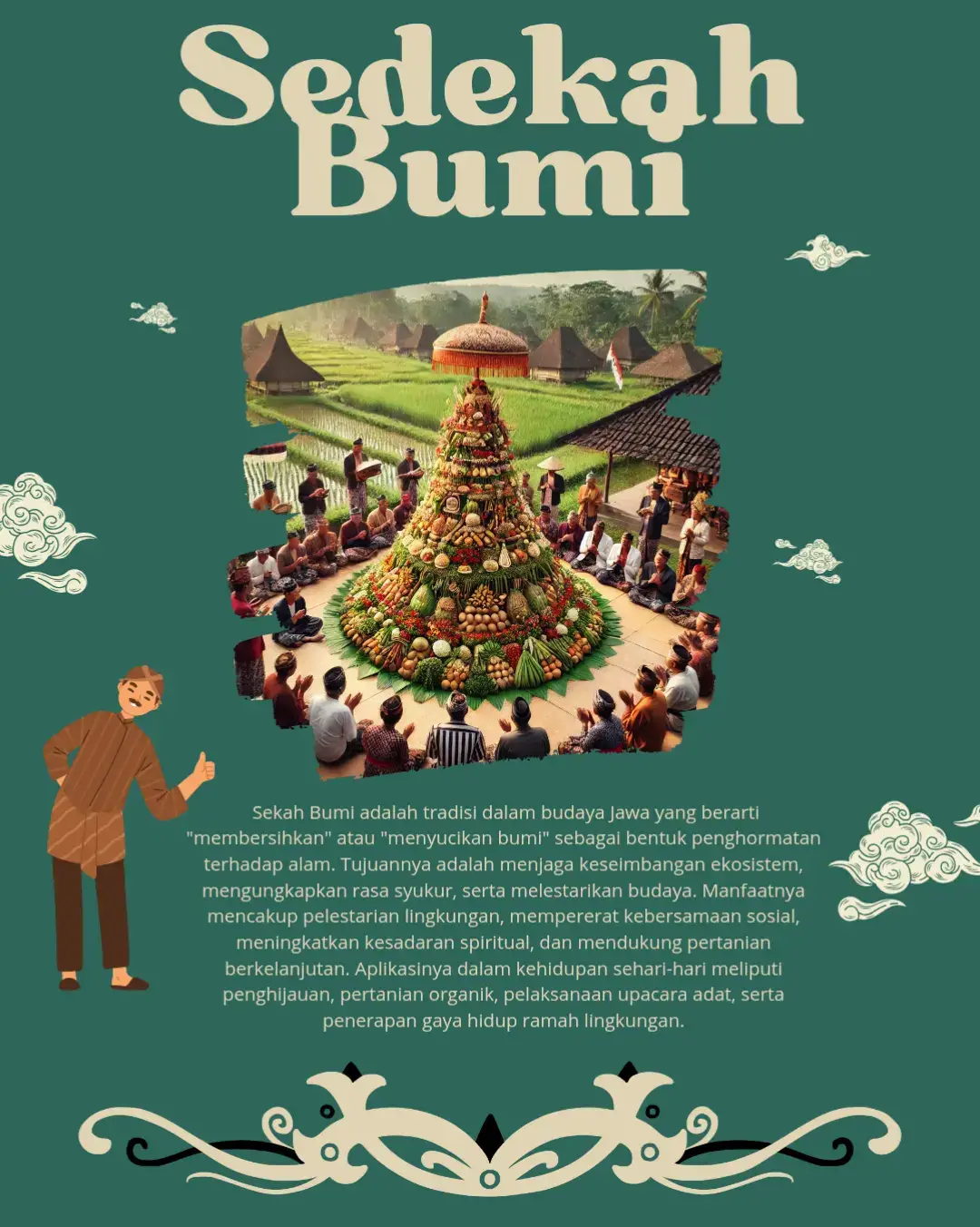 @urip_urop  Belajar mengenal budaya, agar tidak salah bahwa budaya bukan hukum akan tetapi kebiasaan yang mengandung nilai luhur. Desain: seyra Aldira zahwa #budayaindonesia #budayajawa #tugas #senibudaya #sedekahbumi 