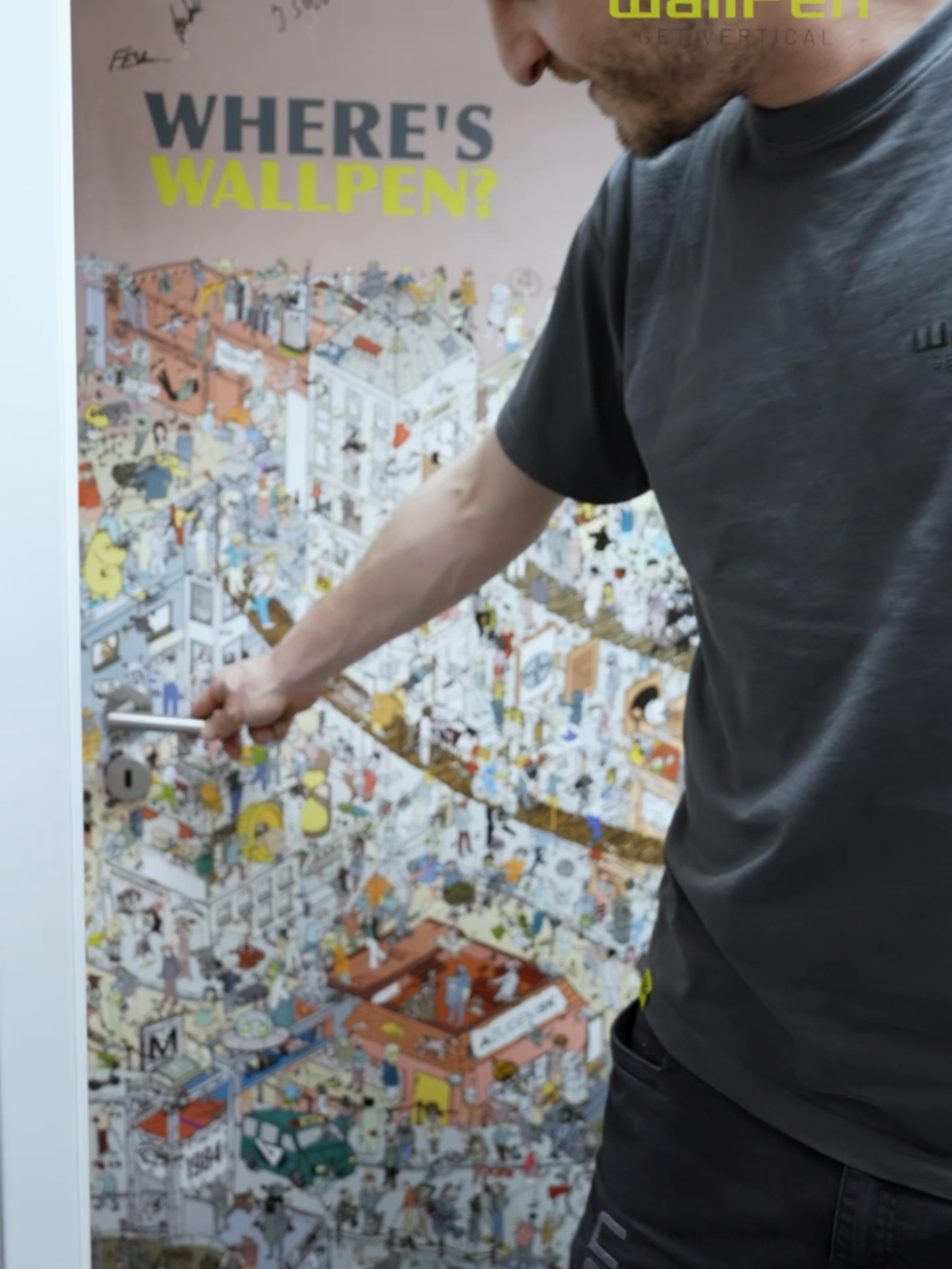 🚪✨ Not your average office door... We could’ve gone with something boring—but that’s not our style! Instead, we turned the marketing door into a hidden object challenge. But here’s the real question… 👀🔍 Can YOU spot the wallPen hidden in the picture? 🤔👀 #HiddenObject #wallPen #MarketingMagic #wallPenMagic