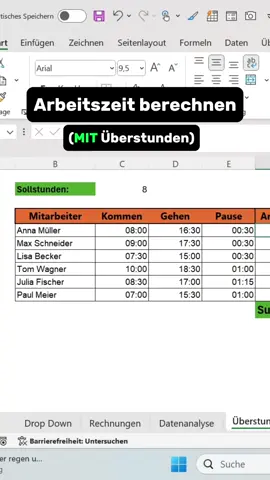 Arbeitszeit berechnen 😎✌️ #excel 
