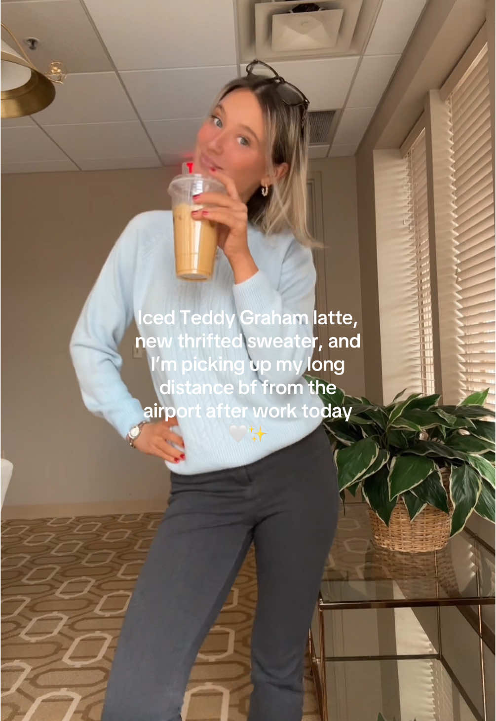 It’s a great day to be alive. #boyfriend #coffee #work #thrift #sweater #workoutfit #ootdfashion #fyp #morningcoffee #teddygrahamlatte 