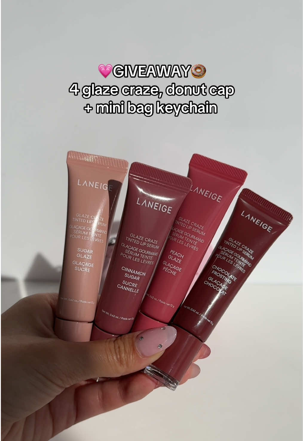 💗🍩 GLAZE CRAZE #GIVEAWAY Who wants to be our Galentine?! 2 lucky winners will receive all 4 Glaze Craze shades, 1 donut cap and a mini bag keychain ⬇️ HOW TO ENTER: 💋 FOLLOW @laneige_us 💋 LIKE, SHARE and SAVE this post 💋 TAG your bestie in the comments 🍩 BONUS: like + save our last 3 posts *No purchase necessary to enter of win giveaway. Giveaway open to all legal residents of the continental US and DC, who are 18+ years of age. Giveaway starts 2/13/25 at 10AM ET and ends 2/19/25 at 11:59PM ET. Entries must be received in that period of time in order to qualify. Two (2) winners will be chosen at random by LANEIGE on 2/20/25 and will be notified by @laneige_us via TikTok DM. Prize for winner consists of four (4) Glaze Craze Lip Serum, donut cap and mini bag keychain (Total ARV $120). Prize will be mailed to giveaway winner within one (1) month timeframe unless specified by brand. Giveaway is in no way sponsored or endorsed by TikTok and is subject to official rules at http://bit.ly/2Xjowmr #giveaway #sweepstakes #laneigeus #lipbalm #kbeauty #koreanskincare