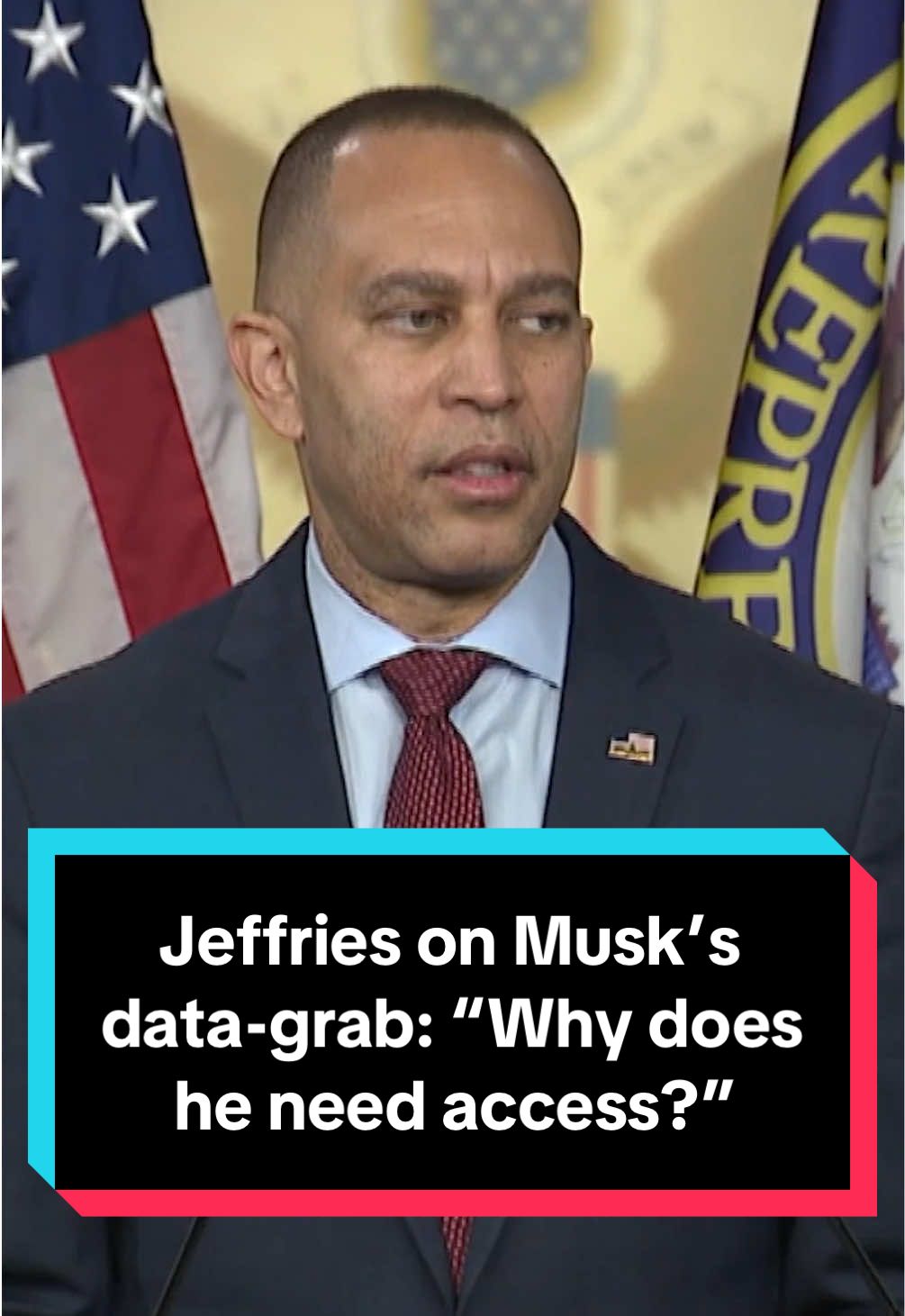 During a press conference on Thursday, House Minority Leader Hakeem Jeffries (D-N.Y.) questioned Elon Musk’s access to the data of Americans and said “the American people are alarmed.” #politics  #elonmusk  #washington  #data 