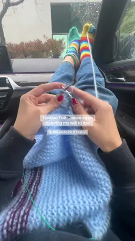 tension toe ™️ back again to save the day on this rainy afternoon, gotta have the socks bc it’s cold and rainy #knitting #rainyday #yarn #wool  