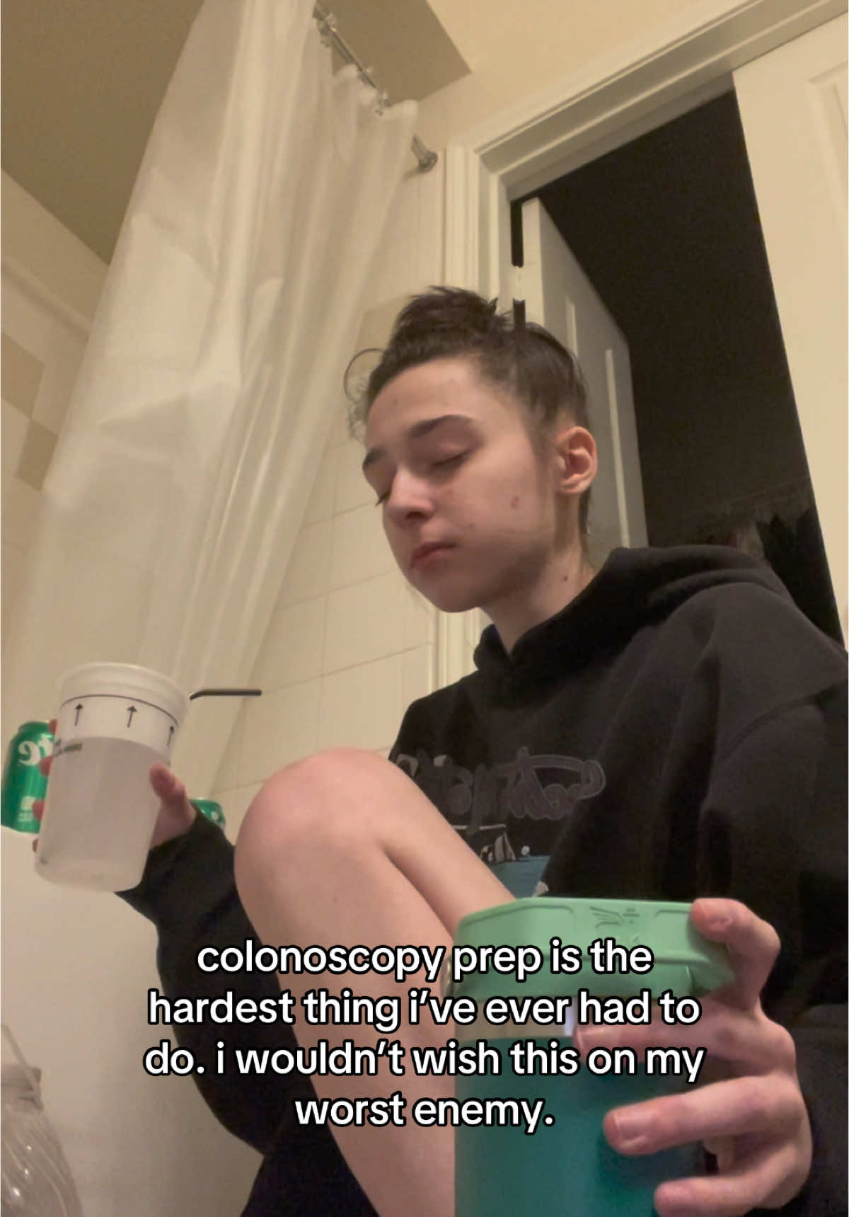 having emetophobia and going through colonoscopy prep is not for the weak… (i am weak and im failing so there is a chance i won’t be able to get it done tmr wish me luck pls) #colonoscopyprep #chronicillness #pots #suprep #emetophobia 