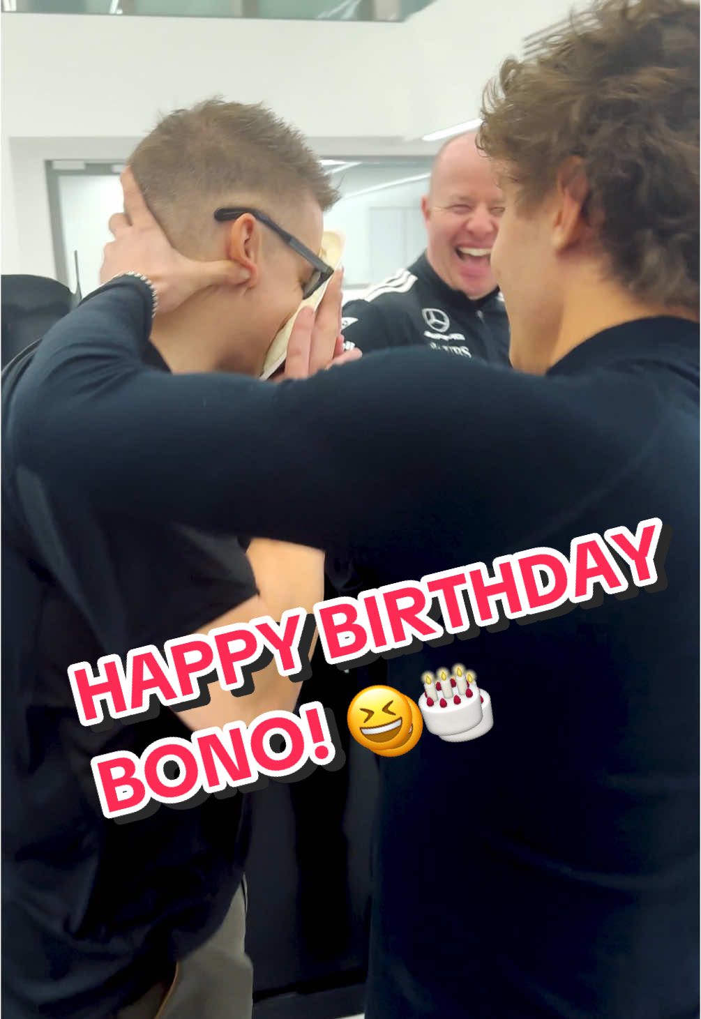 Celebrating Bono's birthday.  THE KIMI WAY 🎂😆 #KimiAntonelli #Bono #Mercedes #F1 #Birthday 