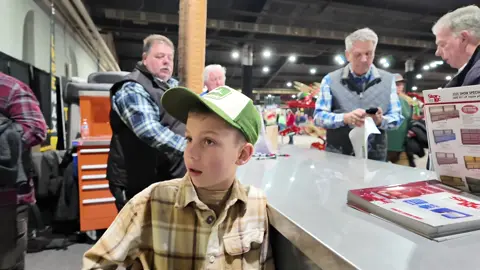 Jackson stopped to visit  @StorLoc Jeff Lanoue  at the #storlocbooth to  place an order for a new toolbox for the @84 Lumber Company barn getting built.  #justajacksonthing #jacksonfarmer #farmtok #tool #future 