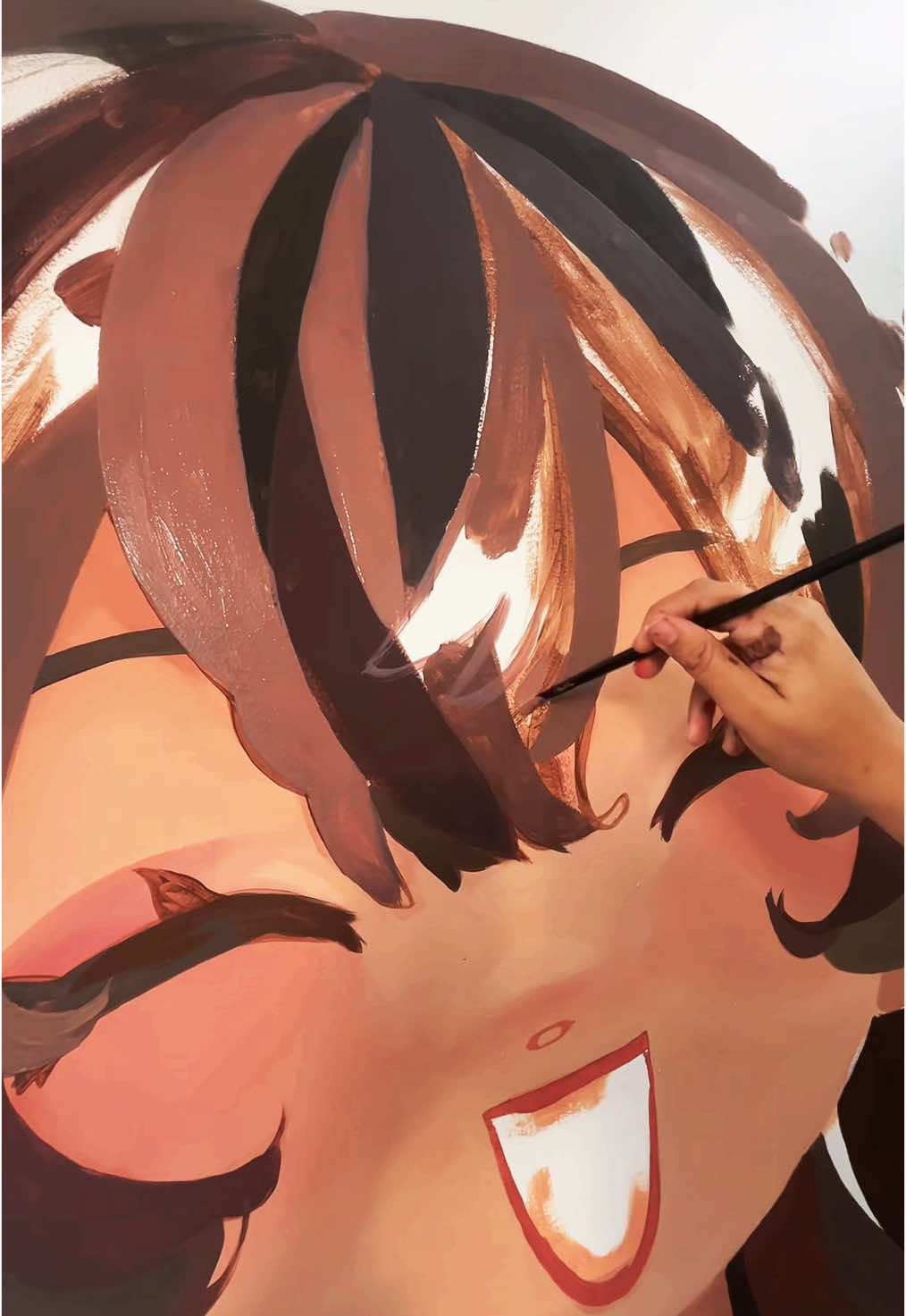 day 3 of working on the mural ! putting about 5 hours a day, can you believe this alone took 15 hours already?! it’s so much time of mixing paint, blending colors, and mapping the sketch over and over and over ! 🌀 #muralpainting #acrylicpaint 