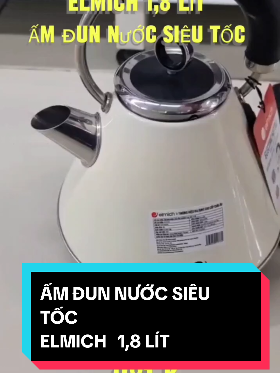 Ấm đun nước siêu tốc ELMICH 1 8 Lít,  với chất liệu thép không rỉ, công suất Lên tới 2200w, có thanh chỉ nước ngay trên thân ấm gup bạn rễ dàng quan sát 981k#xuhuongtiktok #gia_dung_9999 #amdunnuocsieutochangchinghangenmich 