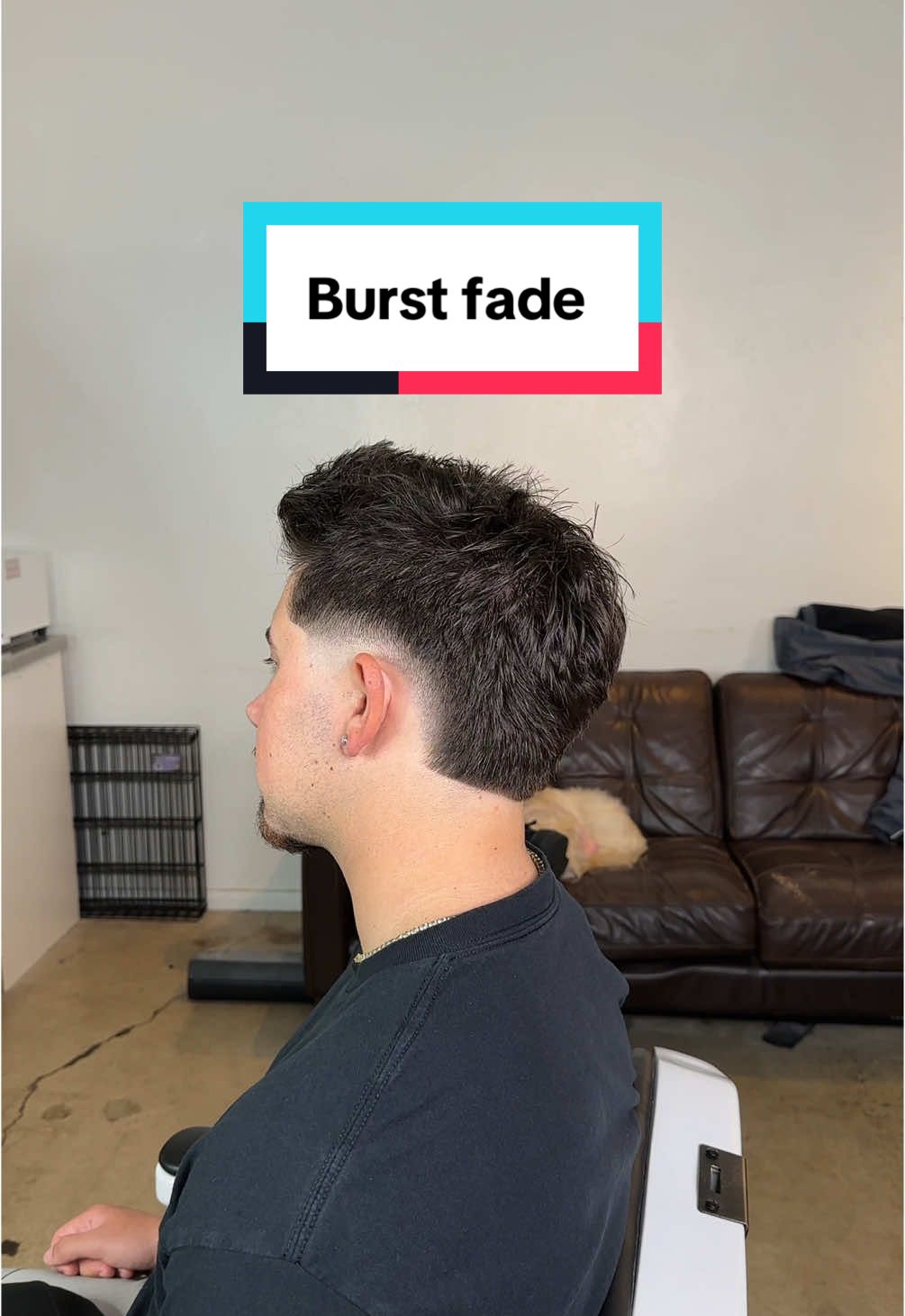 Max wanted a burst fade but was unsure how to restyle the top of his hair. He wanted it short enough for a choppy texture, but his hair in the front naturally lifts up. So we went with a quiff/short middle part with a textured burst fade.  #santabarbarabarber #barbertok #fypage 