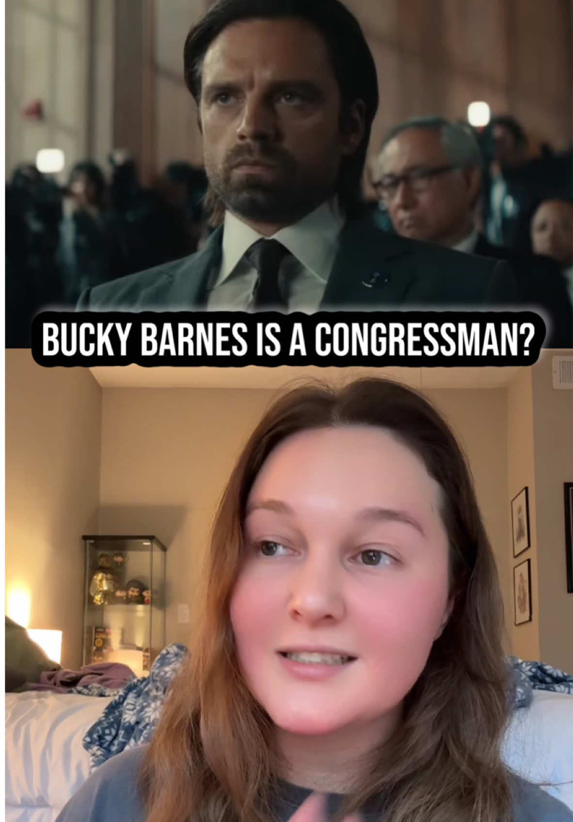 Do you think it makes sense that Bucky is a congressman?? I don’t think it’s a far leap! #buckybarnes #captainamericabravenewworld #sebastianstan #anthonymackie #thunderbolts 