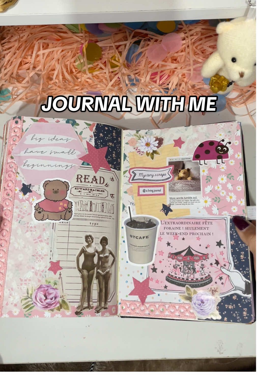 Journal with me using one of my mystery scrap packs. This is just an example of what you could get. All packs are different but equivalent in value. Link in my bio to get yours 💖 #stationery #stationeryhaul #stationeryaddict #journaling #junkjournal #journalgirl #junkjournaling #scrapbooking #journalinspiration #journalwithme #junkjournalwithme #scrapbookingideas 