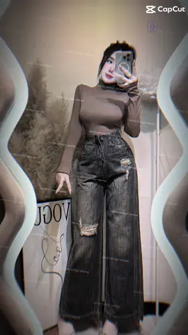 Quần Jean Suông Ống Rộng 9 Tấc Rách Nhẹ Phối Viền Sườn Lưng Cao 🛒🛍️ #CapCut #xuhuong 