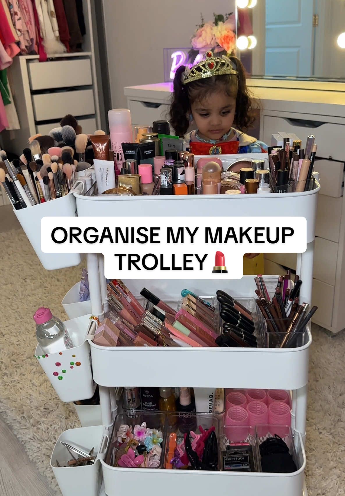Let’s get ORGANISED!!  It was time for a sort through and for me to organise my daily makeup trolley. These are the products I reach for and the trolley comes super handy for doing my daily makeup🩷  @IKEAUK trolley  @B&M Stores organisers  #makeuptrolley #makeup #organisation #declutter #makeuporganization #makeuporganizer 