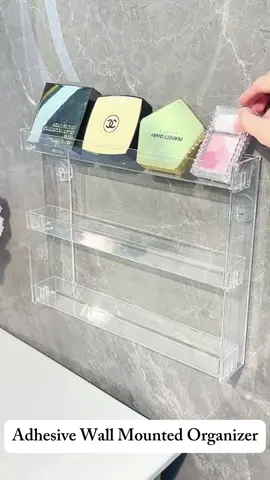 No-drill acrylic shelf for your beauty stash 💅💄Adhesive Wall Mounted Acrylic Organizer Shelves for Makeup Storage✨Bathroom Storage Rack🛁Multiple Functional Organizer Shelf🤩#makeuporganization #makeuporganizer #bathroomorganizer #homeorganization #acrylicorganizer #fyp 