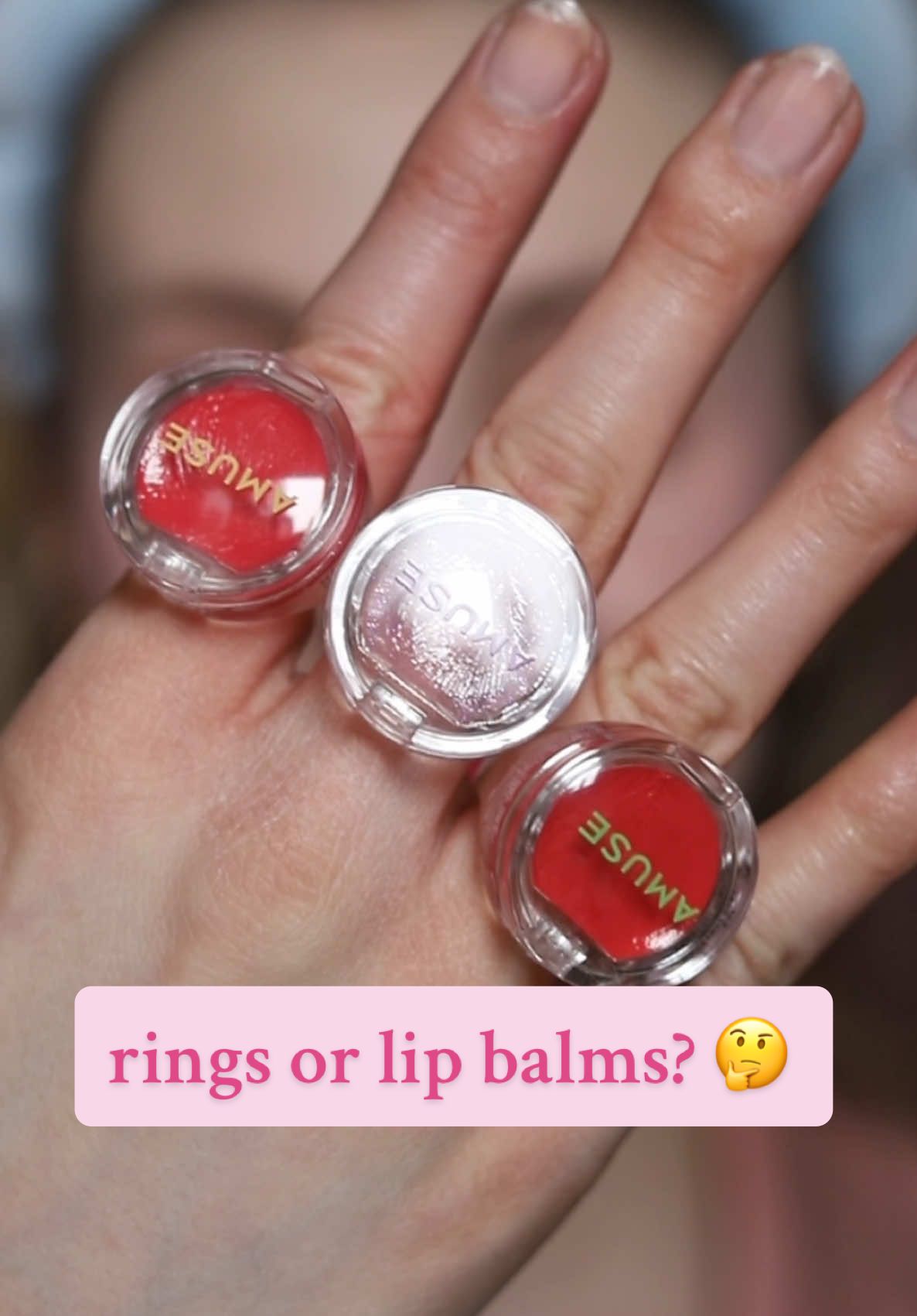 rings or lip balms? 🤔 @AMUSE Seoul @올리브영 OLIVE YOUNG 😄 #amuse #amusemakeup #oliveyoung #lipbalm #lipbalms #tintedlipbalm #aestheticmakeup #cutemakeup #koreanmakeup 