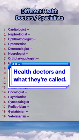 Health doctors and what they're called 