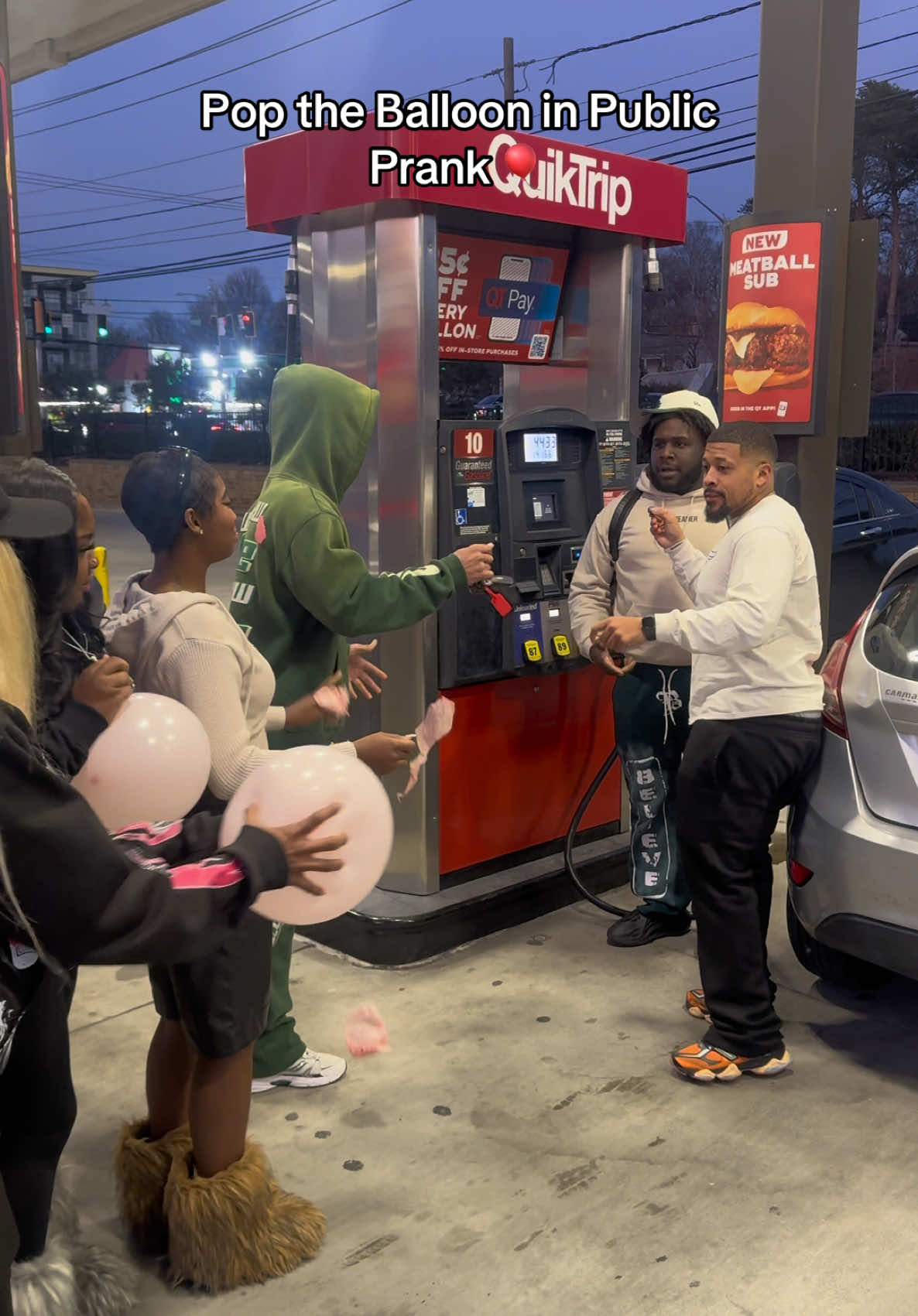 Pop the balloon in public prank 😂 at the gas station is crazy #geminikhai #fyp #viral 