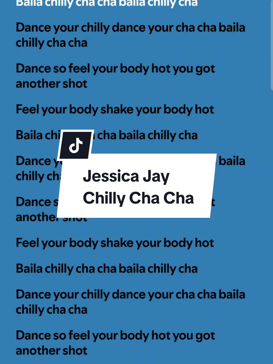 Jessica Jay - Chilly Cha Cha  #jessicajay #chillychacha #chillychachajessicajay #jessicajaysong #chillychachalyrics #dance #challenge #dancechallenge #singalonglyrics #songlyrics #songwithlyrics #musiclyrics #lyricsvideo #songlyrics #lyricsvideosongs #spotify #fyp #fypシ #fypviral
