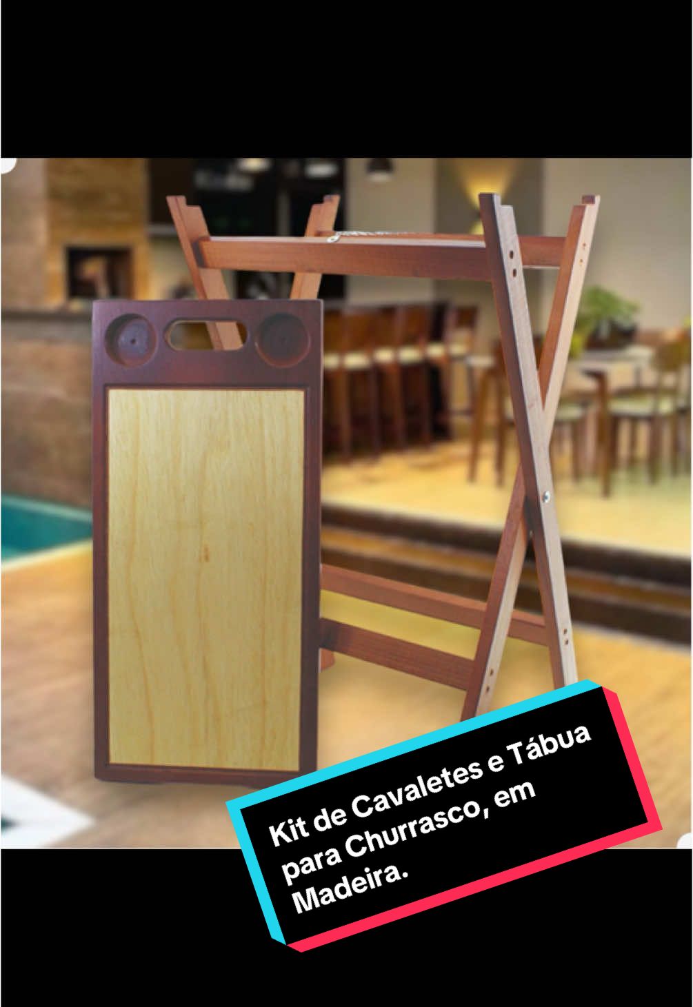 Kit de Cavalete e Tábua para Churrasco, em Madeira. ##churrasco##churrascoecerveja##tabuasdecortesgourmet##tabuas##achadinhosshopee